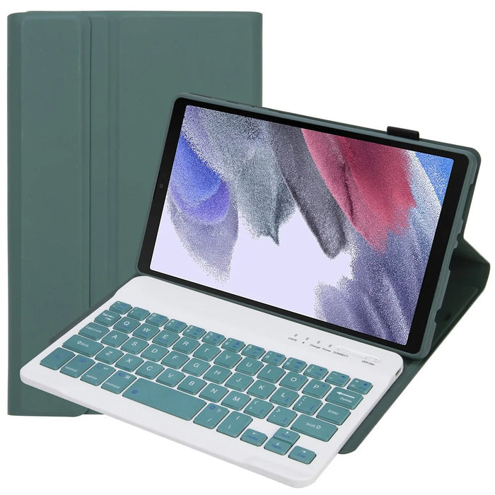 A220 for Samsung Galaxy Tab A7 Lite 8.7-inch T220 / T225 Tablet Stand Cover Leather Protective Case + Bluetooth-compatible Keyboard - Dark Green - 2