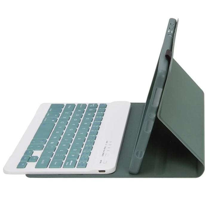 A220 for Samsung Galaxy Tab A7 Lite 8.7-inch T220 / T225 Tablet Stand Cover Leather Protective Case + Bluetooth-compatible Keyboard - Dark Green - 5