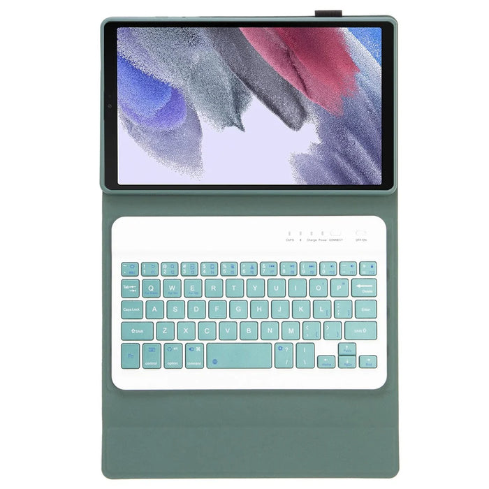 A220 for Samsung Galaxy Tab A7 Lite 8.7-inch T220 / T225 Tablet Stand Cover Leather Protective Case + Bluetooth-compatible Keyboard - Dark Green - 7
