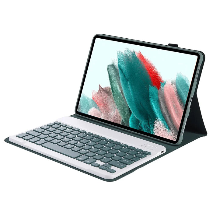 A08 for Samsung Galaxy Tab A8 10.5 (2021) / (2022) (SM-X205 / X200) Ultra Thin Tablet Stand Cover Leather Protective Case + Bluetooth-compatible Keyboard - Dark Green - 1