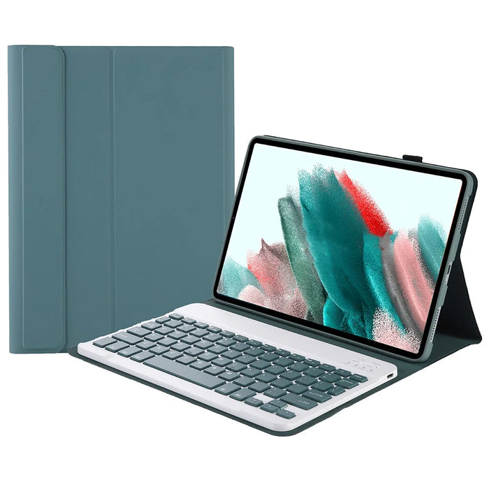 A08 for Samsung Galaxy Tab A8 10.5 (2021) / (2022) (SM-X205 / X200) Ultra Thin Tablet Stand Cover Leather Protective Case + Bluetooth-compatible Keyboard - Dark Green - 2