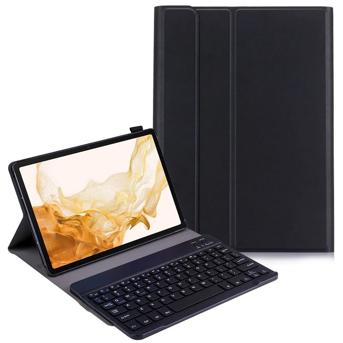 A700 for Samsung Galaxy Tab S8 (2021) SM-X700 / X706 Ultra Thin Tablet Stand Leather Protective Case + Bluetooth-compatible Keyboard - Black - 1