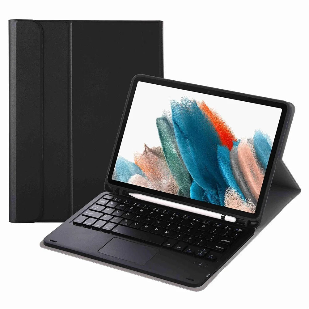 A08B-A for Samsung Galaxy Tab A8 10.5 (2021) / (2022) SM-X205 / X200 Keyboard with Touchpad Pen Slot Design Leather + TPU Tablet Case - Black - 1
