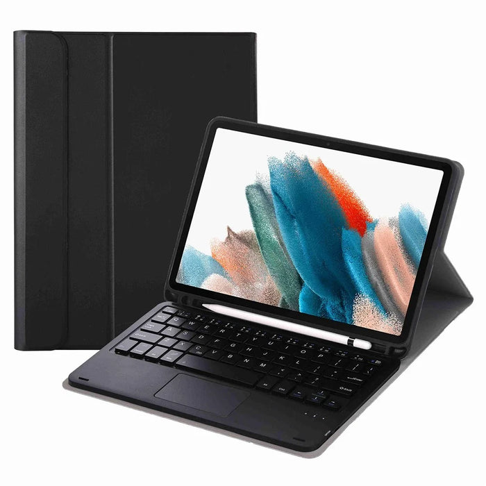 A08B-A for Samsung Galaxy Tab A8 10.5 (2021) / (2022) SM-X205 / X200 Keyboard with Touchpad Pen Slot Design Leather + TPU Tablet Case - Black - 1