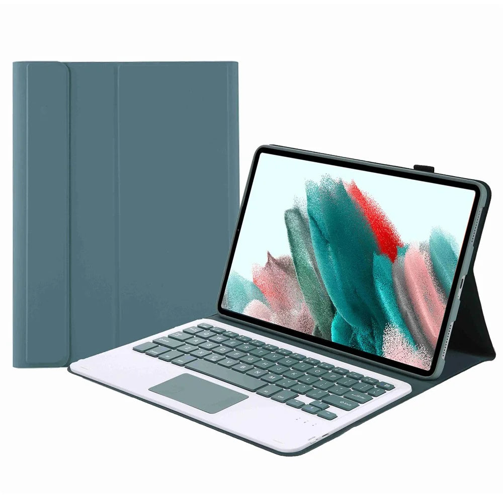 A08-A Leather Case Bluetooth-compatible Keyboard with Touchpad for Samsung Galaxy Tab A8 10.5 (2021) / (2022) SM-X205 / X200 - Dark Green - 1