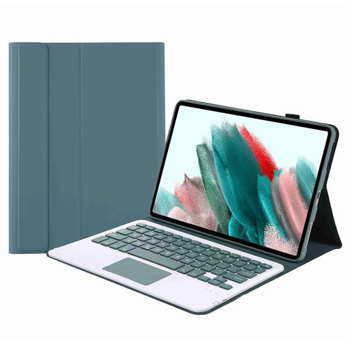 A08-A Leather Case Bluetooth-compatible Keyboard with Touchpad for Samsung Galaxy Tab A8 10.5 (2021) / (2022) SM-X205 / X200 - Dark Green - 1