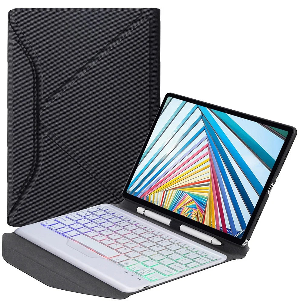 BM20S For Lenovo Tab M10 Plus (3rd Gen) Bluetooth-Compatible Keyboard Leather Protective Case Cover with Triangle Stand Backlight - Black / White - 1