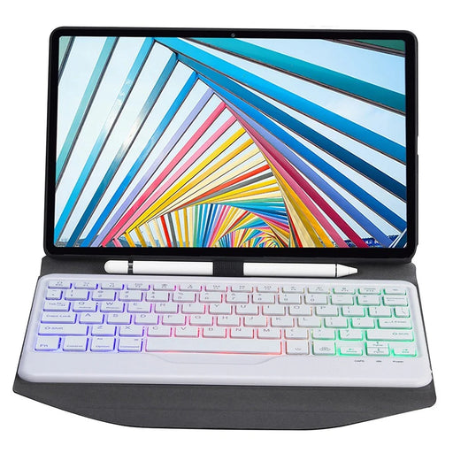 BM20S For Lenovo Tab M10 Plus (3rd Gen) Bluetooth-Compatible Keyboard Leather Protective Case Cover with Triangle Stand Backlight - Black / White - 2