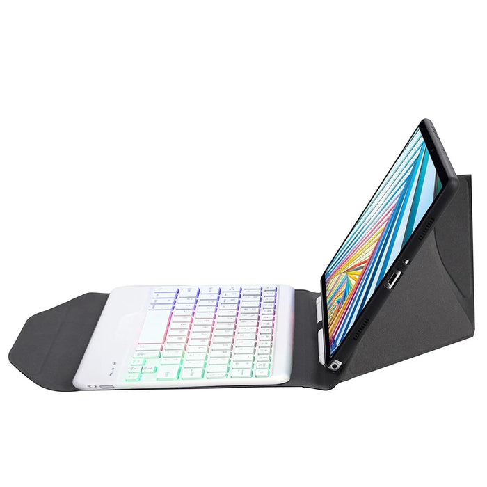 BM20S For Lenovo Tab M10 Plus (3rd Gen) Bluetooth-Compatible Keyboard Leather Protective Case Cover with Triangle Stand Backlight - Black / White - 3