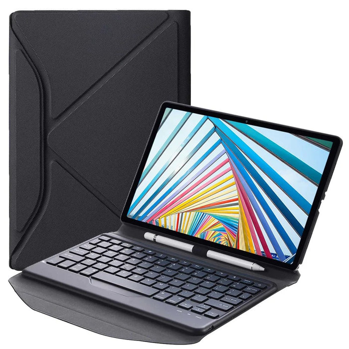 BM20 For Lenovo Tab M10 Plus (3rd Gen) TB-125FU Leather Case Bluetooth-Compatible Keyboard Stand Built-In Pen Slot - Black - 1