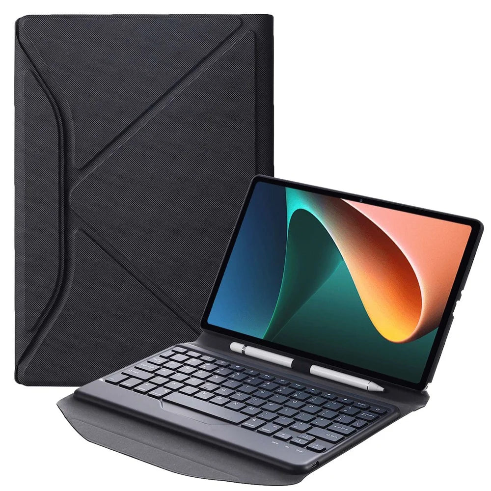 B0N5S Bluetooth-Compatible Keyboard Case for Lenovo Tab M10 Plus (3rd Gen) TB-125FU Leather Cover with Triangle Stand / Pen Slot - Black / Black - 1