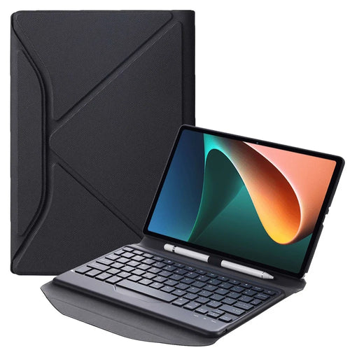 B0N5S Bluetooth-Compatible Keyboard Case for Lenovo Tab M10 Plus (3rd Gen) TB-125FU Leather Cover with Triangle Stand / Pen Slot - Black / Black - 1