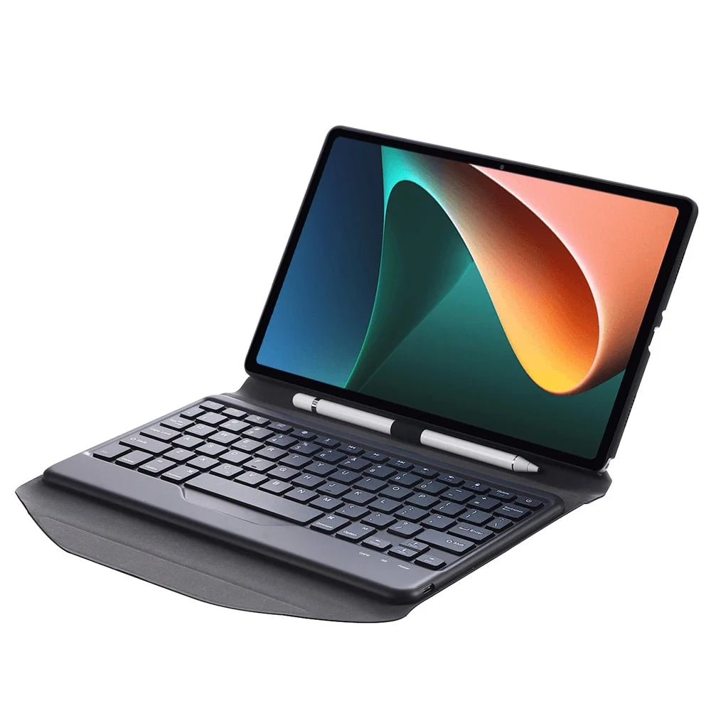 B0N5S Bluetooth-Compatible Keyboard Case for Lenovo Tab M10 Plus (3rd Gen) TB-125FU Leather Cover with Triangle Stand / Pen Slot - Black / Black - 2