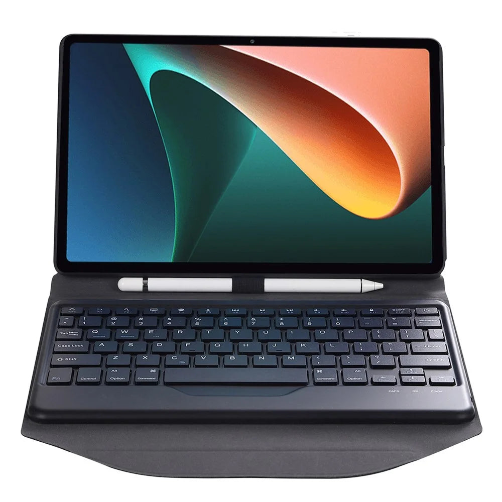 B0N5S Bluetooth-Compatible Keyboard Case for Lenovo Tab M10 Plus (3rd Gen) TB-125FU Leather Cover with Triangle Stand / Pen Slot - Black / Black - 3
