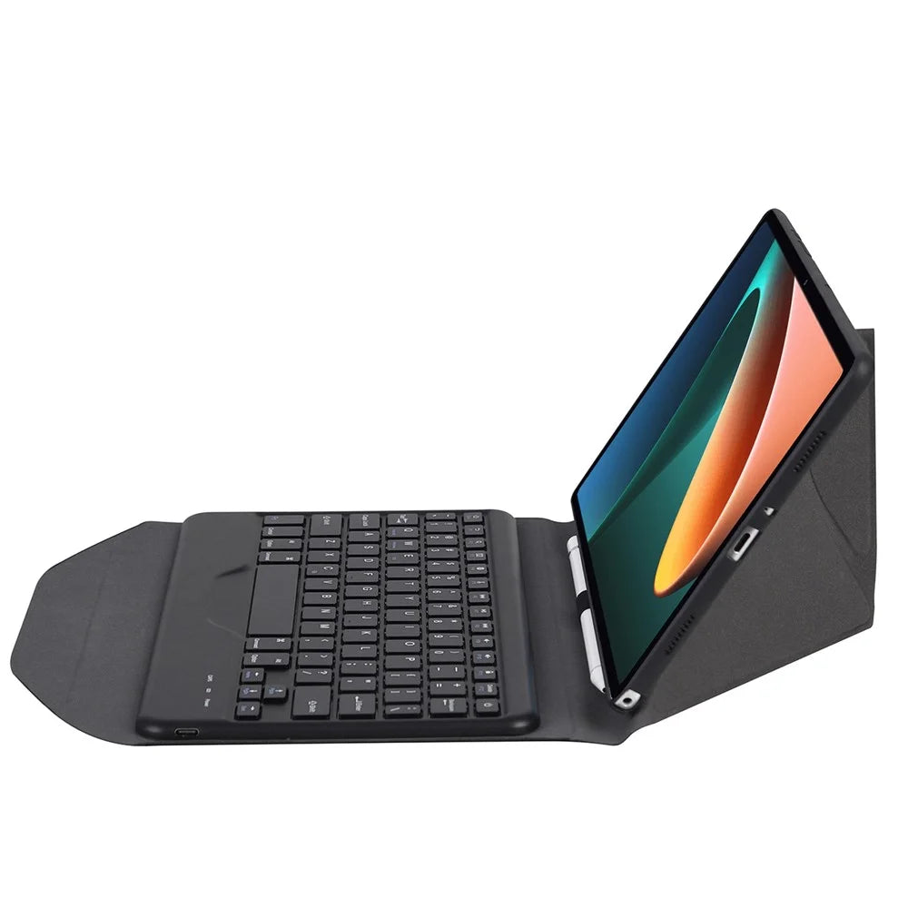 B0N5S Bluetooth-Compatible Keyboard Case for Lenovo Tab M10 Plus (3rd Gen) TB-125FU Leather Cover with Triangle Stand / Pen Slot - Black / Black - 4