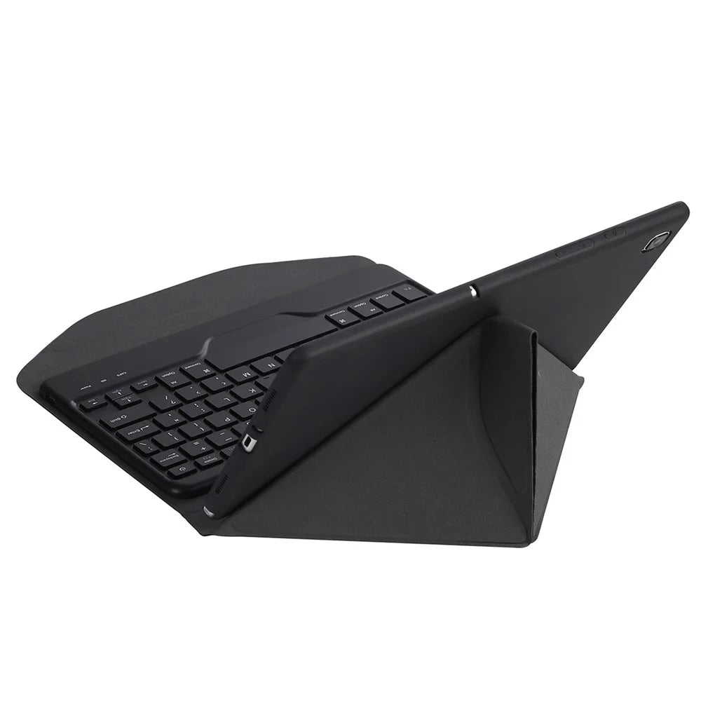 B0N5S Bluetooth-Compatible Keyboard Case for Lenovo Tab M10 Plus (3rd Gen) TB-125FU Leather Cover with Triangle Stand / Pen Slot - Black / Black - 6
