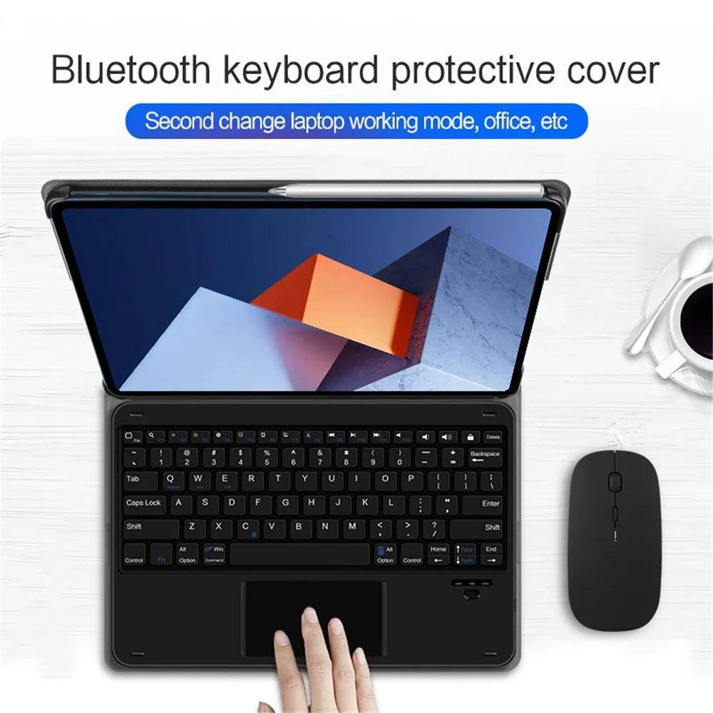 For Huawei MateBook E (2022) Business Keyboard Case PU Leather Stand Tablet Case Bluetooth-compatible Wireless Keyboard with Touchpad - Grey - 2
