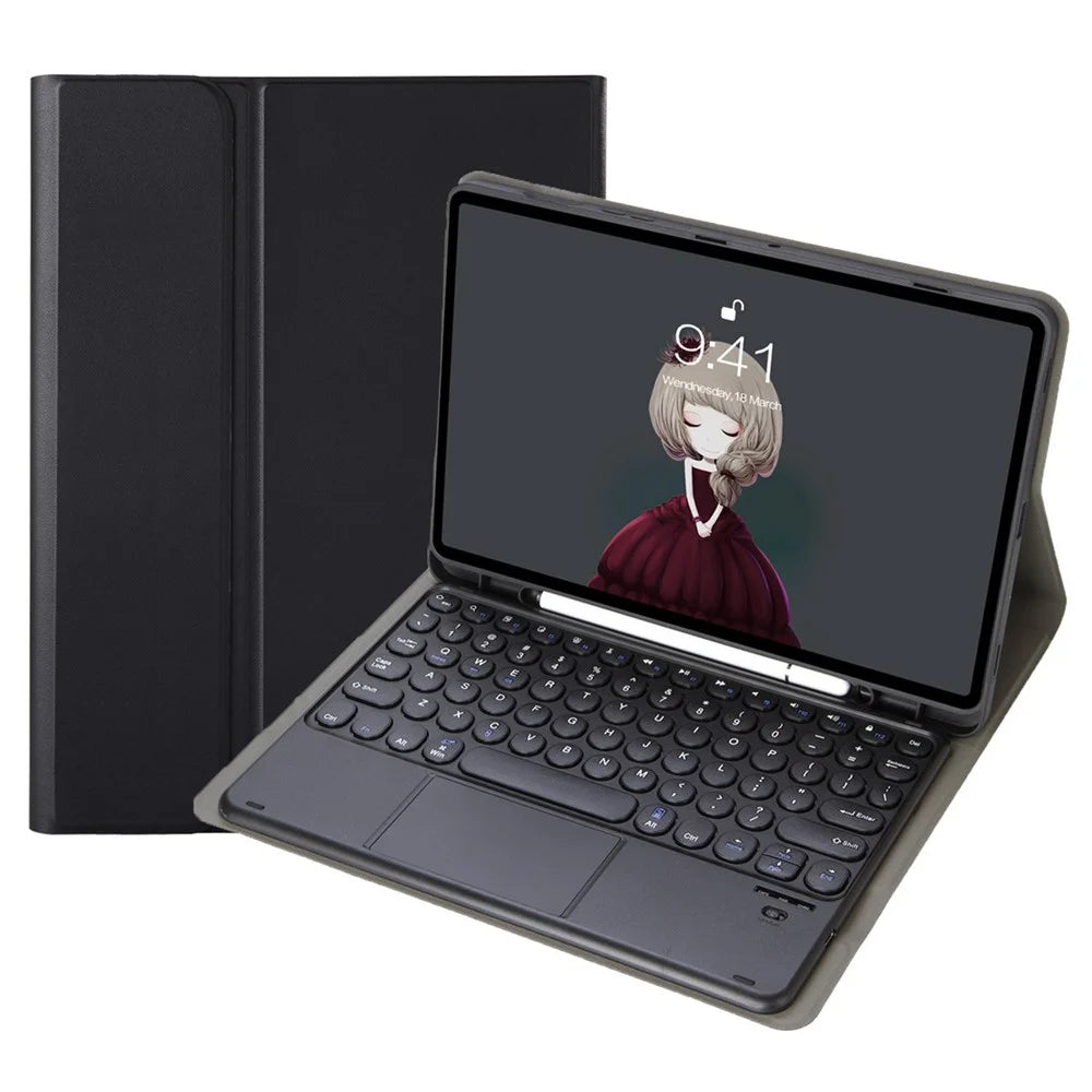 YA700B-A Leather Bluetooth-compatible Keyboard Cover with Touchpad for Samsung Galaxy Tab S8 11-inch 2021 (X700 / X706) / S7 11-inch (T870 / T875) - Black - 1