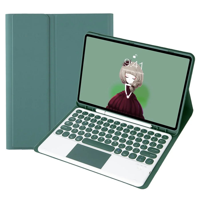 YA700B-A Leather Cover Bluetooth-compatible Keyboard with Touchpad for Samsung Galaxy Tab S8 11-inch 2021 (X700 / X706) / S7 11-inch (T870 / T875) - Dark Green - 2