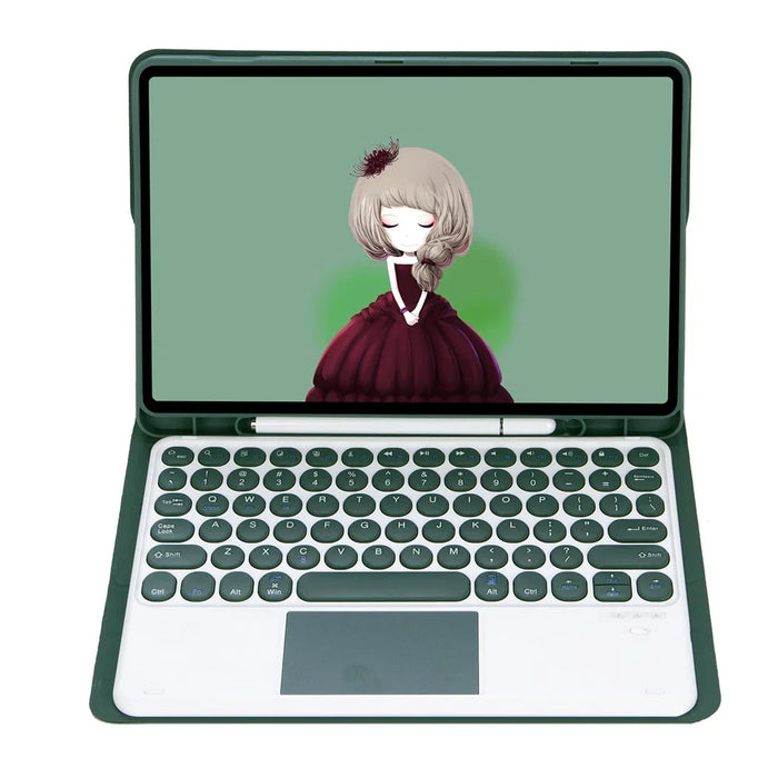 YA700B-A Leather Cover Bluetooth-compatible Keyboard with Touchpad for Samsung Galaxy Tab S8 11-inch 2021 (X700 / X706) / S7 11-inch (T870 / T875) - Dark Green - 3