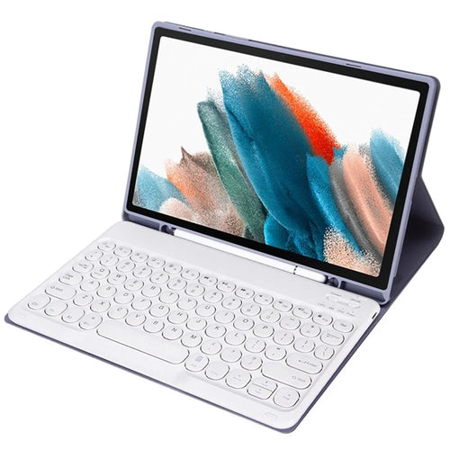 YA08B for Samsung Galaxy Tab A8 10.5 (2021) / (2022) Leather Case Bluetooth-compatible Keyboard with Round Key Cap - Purple - 1