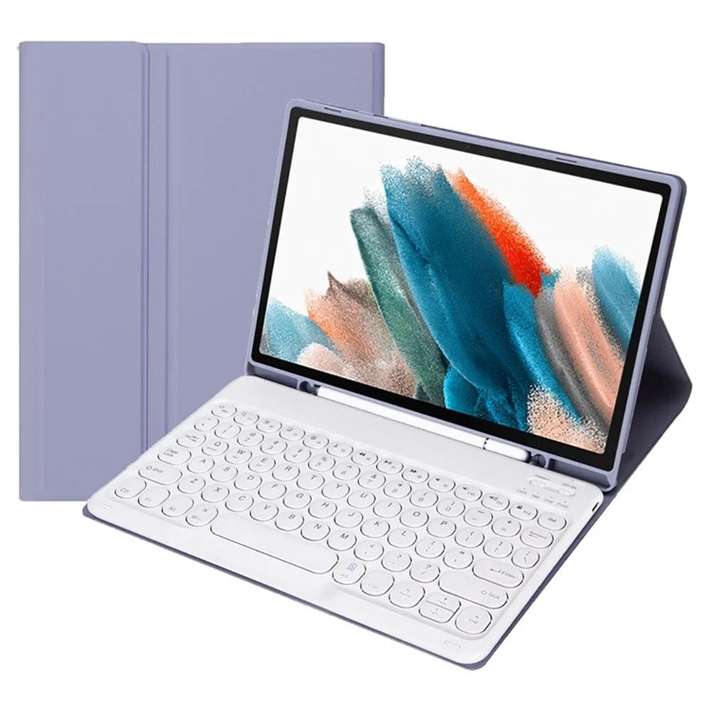 YA08B for Samsung Galaxy Tab A8 10.5 (2021) / (2022) Leather Case Bluetooth-compatible Keyboard with Round Key Cap - Purple - 2