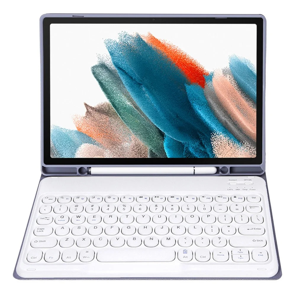 YA08B for Samsung Galaxy Tab A8 10.5 (2021) / (2022) Leather Case Bluetooth-compatible Keyboard with Round Key Cap - Purple - 3