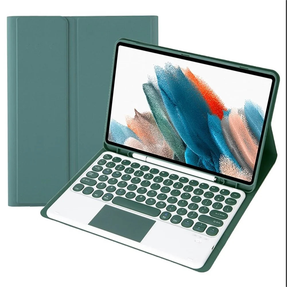 YA08B-A for Samsung Galaxy Tab A8 10.5 (2021) / (2022) Leather Bluetooth-compatible Keyboard Case with Touchpad Round Key Cap  - Dark Green - 2