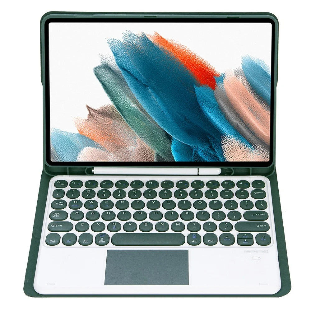 YA08B-A for Samsung Galaxy Tab A8 10.5 (2021) / (2022) Leather Bluetooth-compatible Keyboard Case with Touchpad Round Key Cap  - Dark Green - 3