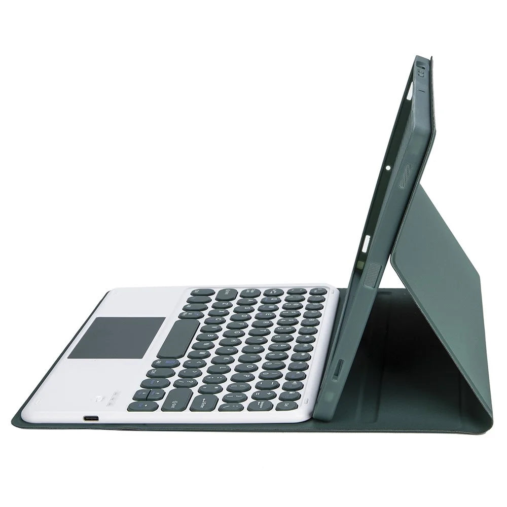 YA08B-A for Samsung Galaxy Tab A8 10.5 (2021) / (2022) Leather Bluetooth-compatible Keyboard Case with Touchpad Round Key Cap  - Dark Green - 4