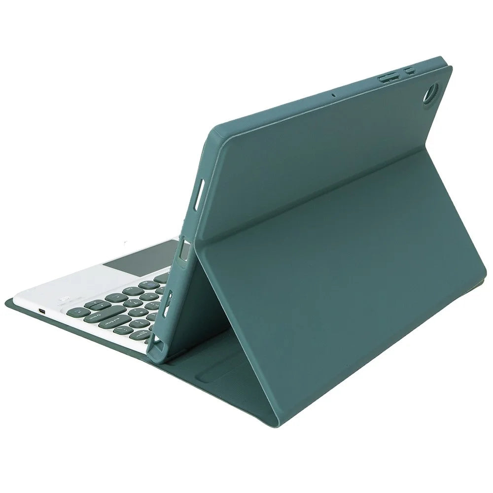 YA08B-A for Samsung Galaxy Tab A8 10.5 (2021) / (2022) Leather Bluetooth-compatible Keyboard Case with Touchpad Round Key Cap  - Dark Green - 5