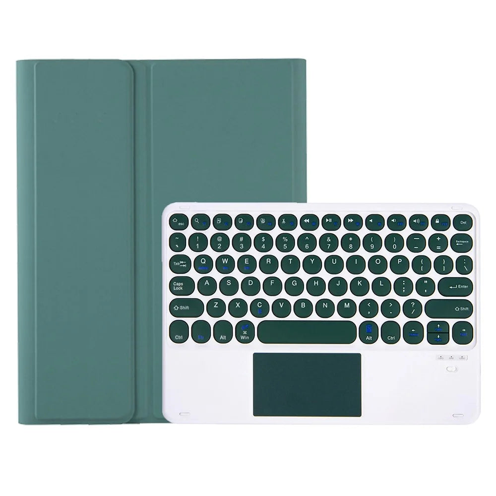 YA08B-A for Samsung Galaxy Tab A8 10.5 (2021) / (2022) Leather Bluetooth-compatible Keyboard Case with Touchpad Round Key Cap  - Dark Green - 6
