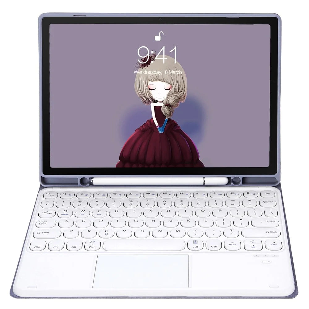 YA610B-A For Samsung Galaxy Tab S6 Lite (2022) 10.4 (P610 / P615) Bluetooth-compatible Keyboard Leather Case with Touchpad and Pencil Holder - Purple - 2