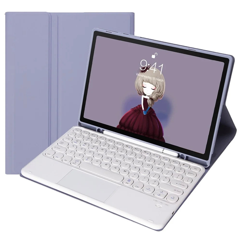 YA610B-A For Samsung Galaxy Tab S6 Lite (2022) 10.4 (P610 / P615) Bluetooth-compatible Keyboard Leather Case with Touchpad and Pencil Holder - Purple - 5