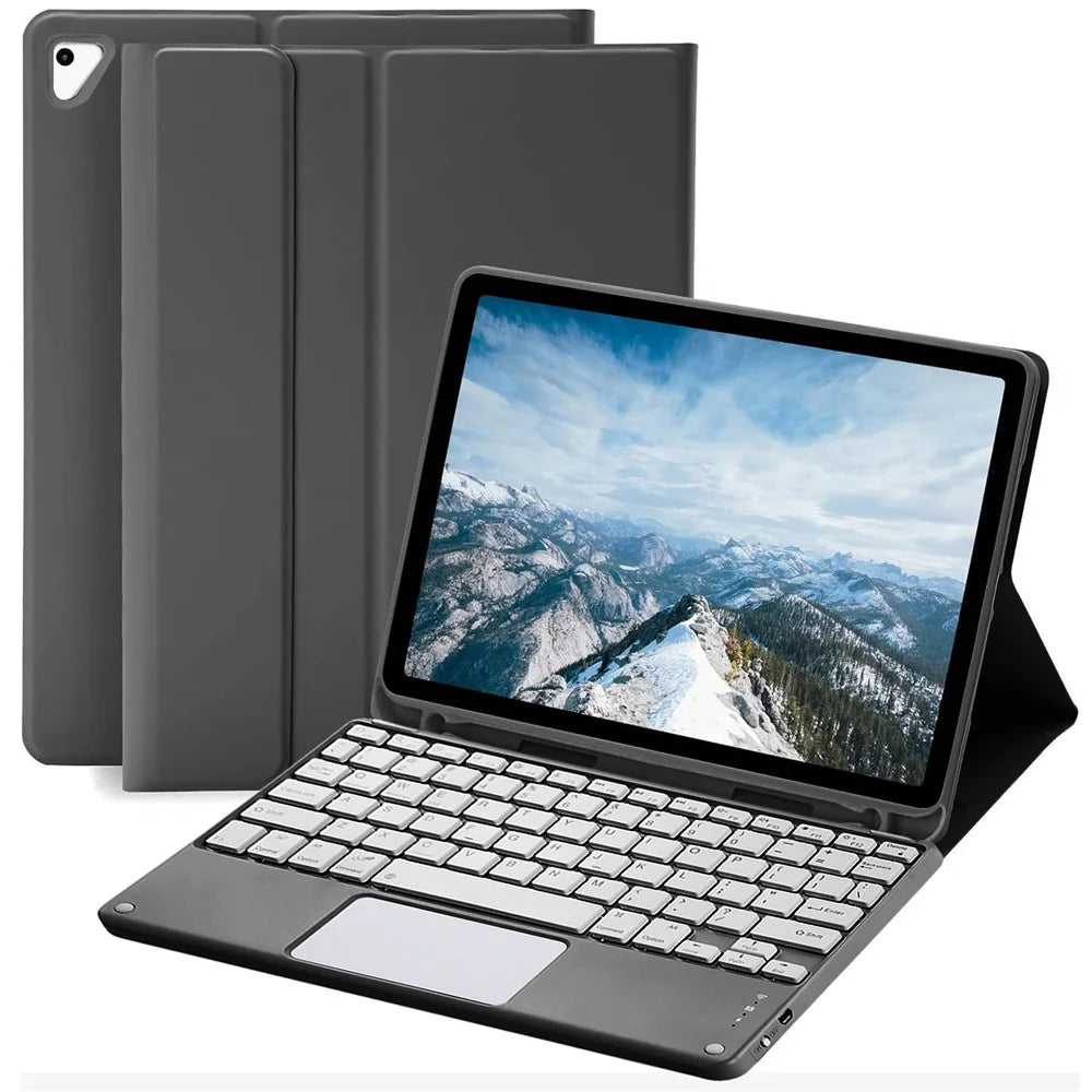 For iPad 9.7-inch (2017)/(2018)/Pro 9.7 inch (2016)/Air 2 Detachable X7 Bluetooth-compatible Keyboard Case with TouchPad Soft Leather Protective Case - Black - 1