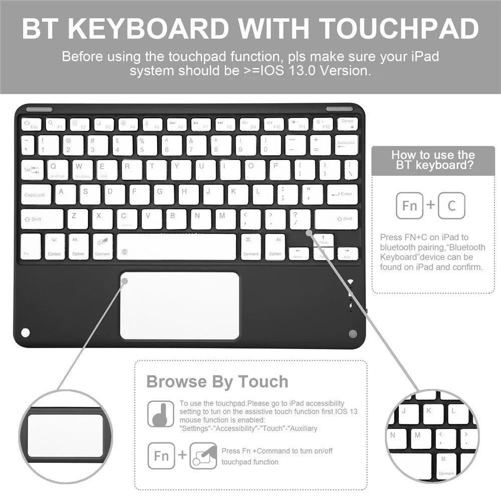 For iPad 9.7-inch (2017)/(2018)/Pro 9.7 inch (2016)/Air 2 Detachable X7 Bluetooth-compatible Keyboard Case with TouchPad Soft Leather Protective Case - Black - 2