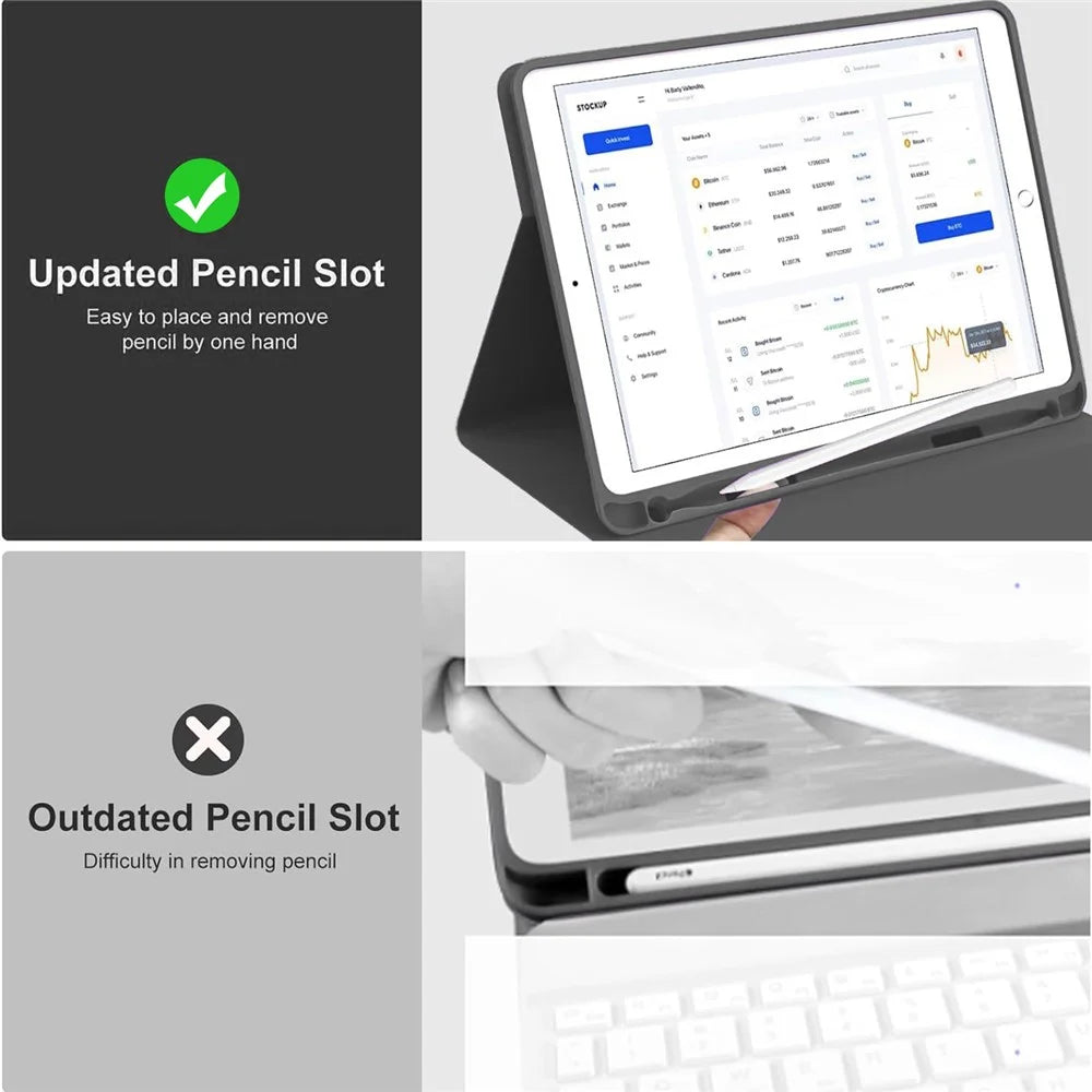 For iPad 9.7-inch (2017)/(2018)/Pro 9.7 inch (2016)/Air 2 Detachable X7 Bluetooth-compatible Keyboard Case with TouchPad Soft Leather Protective Case - Black - 4