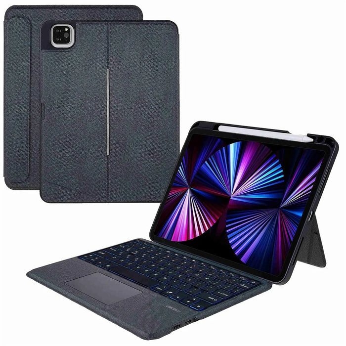 For iPad Pro 12.9-inch (2020) / (2021) Leather Case + Bluetooth-Compatible Keyboard with Backlight Trackpad - Black - 1