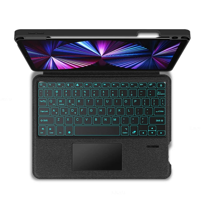 For iPad Pro 12.9-inch (2020) / (2021) Leather Case + Bluetooth-Compatible Keyboard with Backlight Trackpad - Black - 7