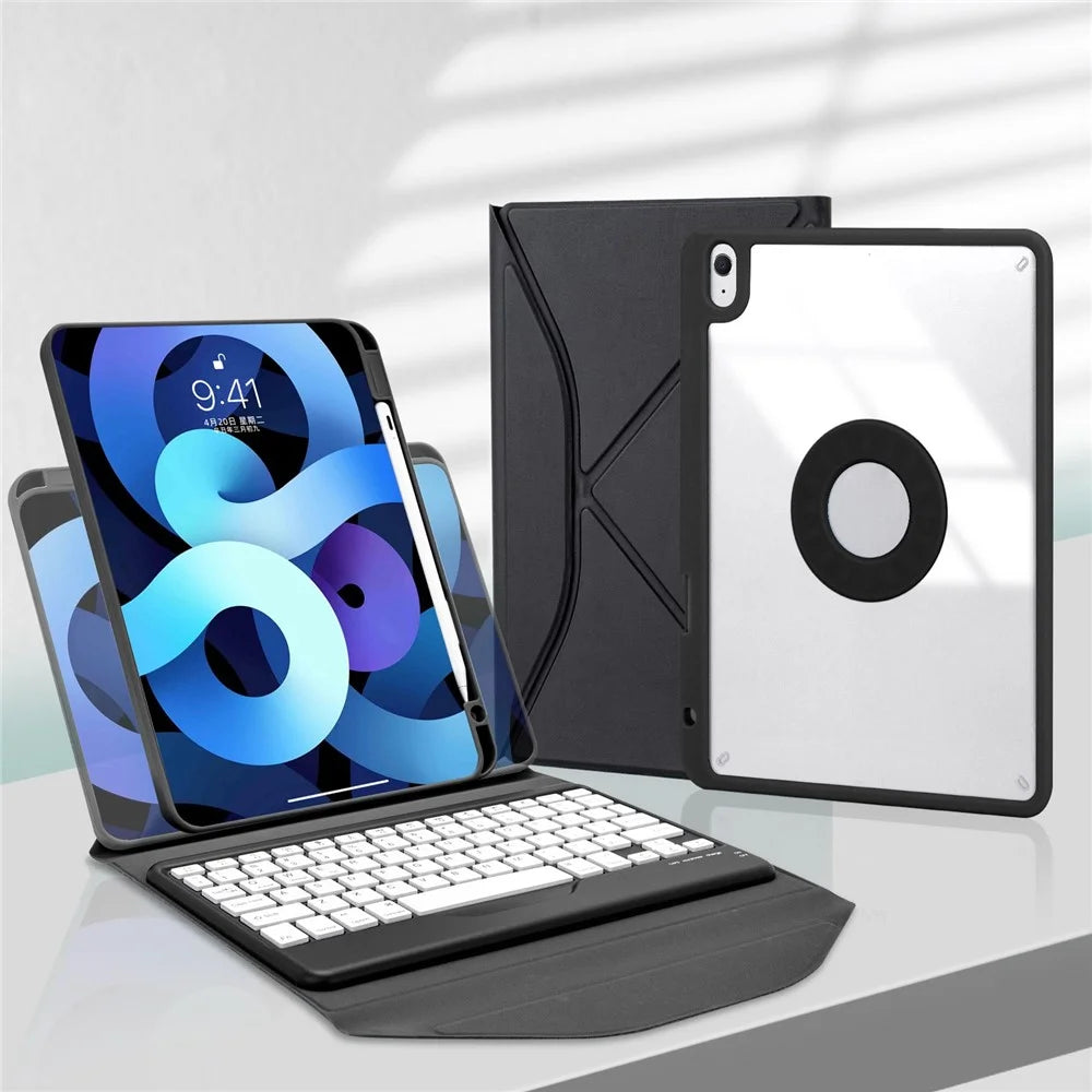 Z098B for iPad Air (2022) / (2020) Bluetooth-compatible Keyboard Trifold Stand Leather Cover with Pen Slot - Black - 7