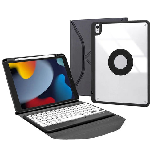 Z102B for iPad 10.2 (2021) / (2020) / (2019) Bluetooth-compatible Keyboard Trifold Stand Leather Cover with Pen Slot - Black - 1