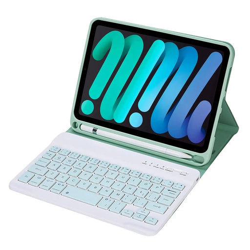 C06B For iPad mini (2024) / mini (2021) Bluetooth-compatible Keyboard Leather Stand Case with Pen Slot - Light Green - 1