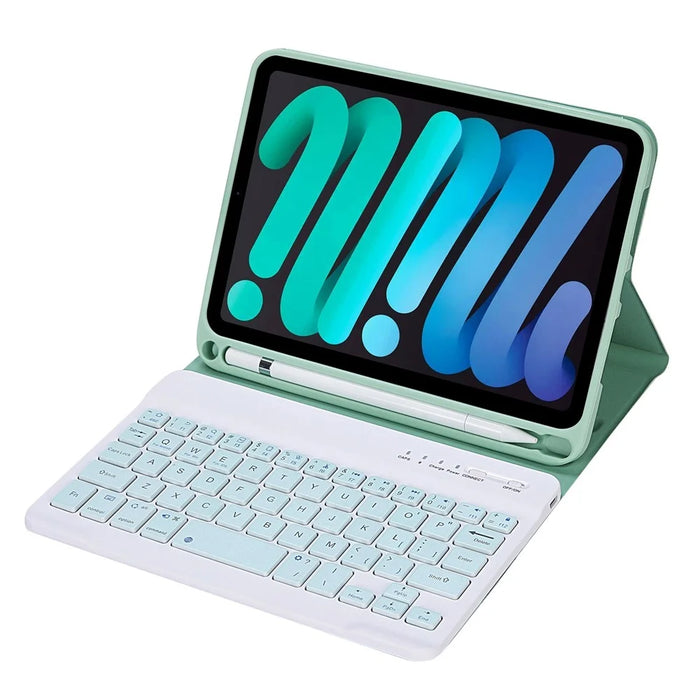 C06B For iPad mini (2024) / mini (2021) Bluetooth-compatible Keyboard Leather Stand Case with Pen Slot - Light Green - 1