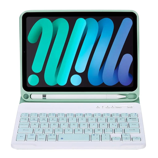 C06B For iPad mini (2024) / mini (2021) Bluetooth-compatible Keyboard Leather Stand Case with Pen Slot - Light Green - 2