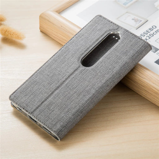 VILI DMX Cross Texture Auto-absorbed Card Slot Leather Stand Cover for Nokia 6.1 (5.5-inch) - Grey - 2