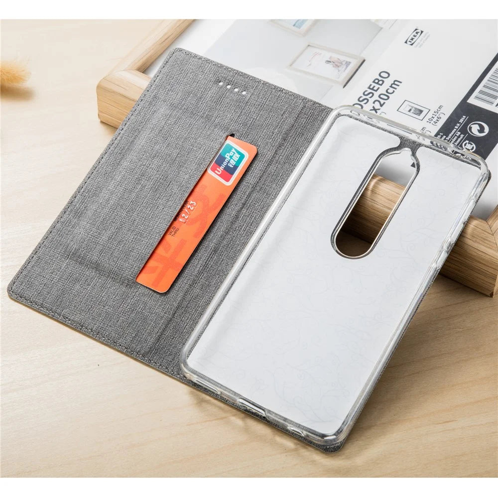 VILI DMX Cross Texture Auto-absorbed Card Slot Leather Stand Cover for Nokia 6.1 (5.5-inch) - Grey - 4