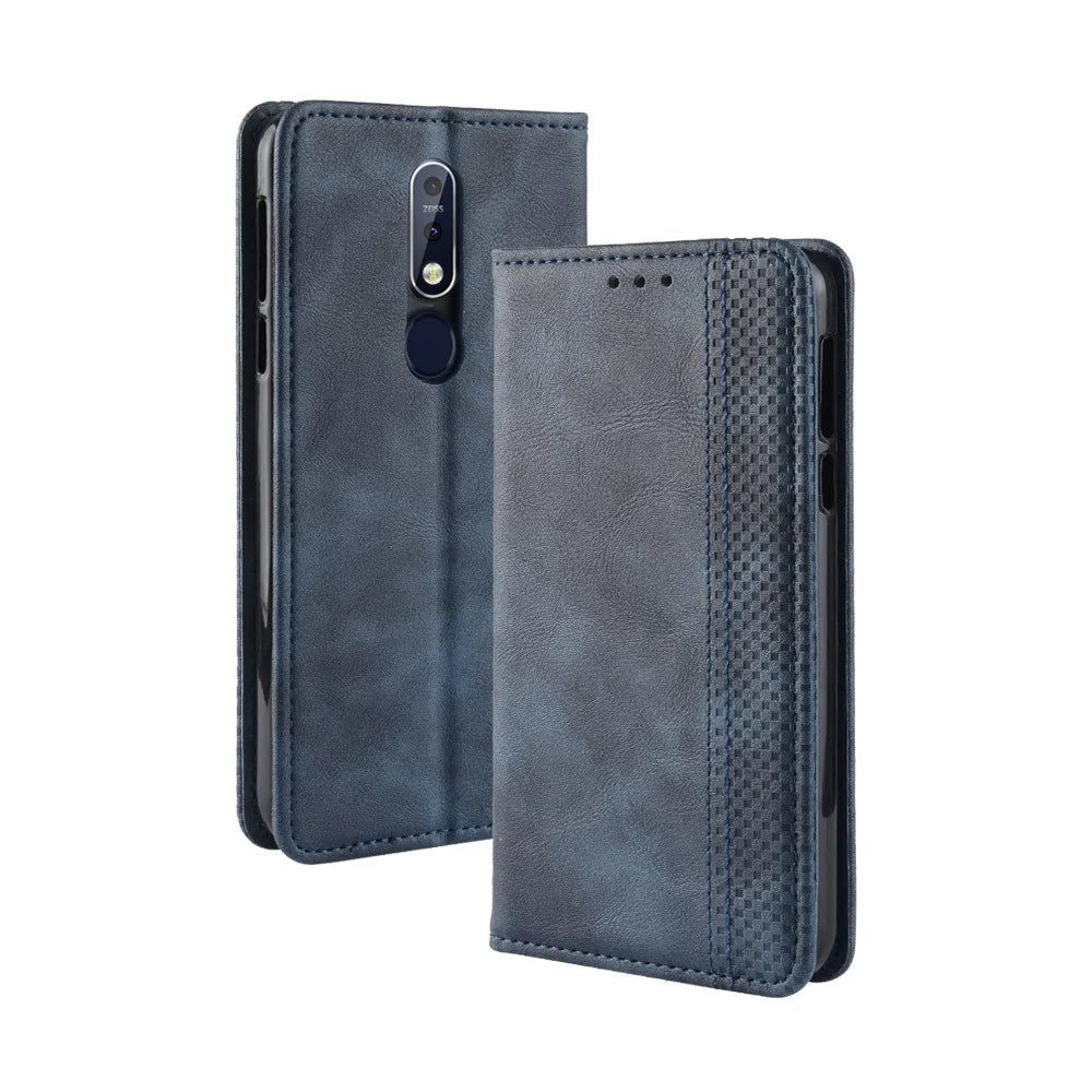 Vintage Style Stand Leather Wallet Case for Nokia 7.1 - Blue - 2