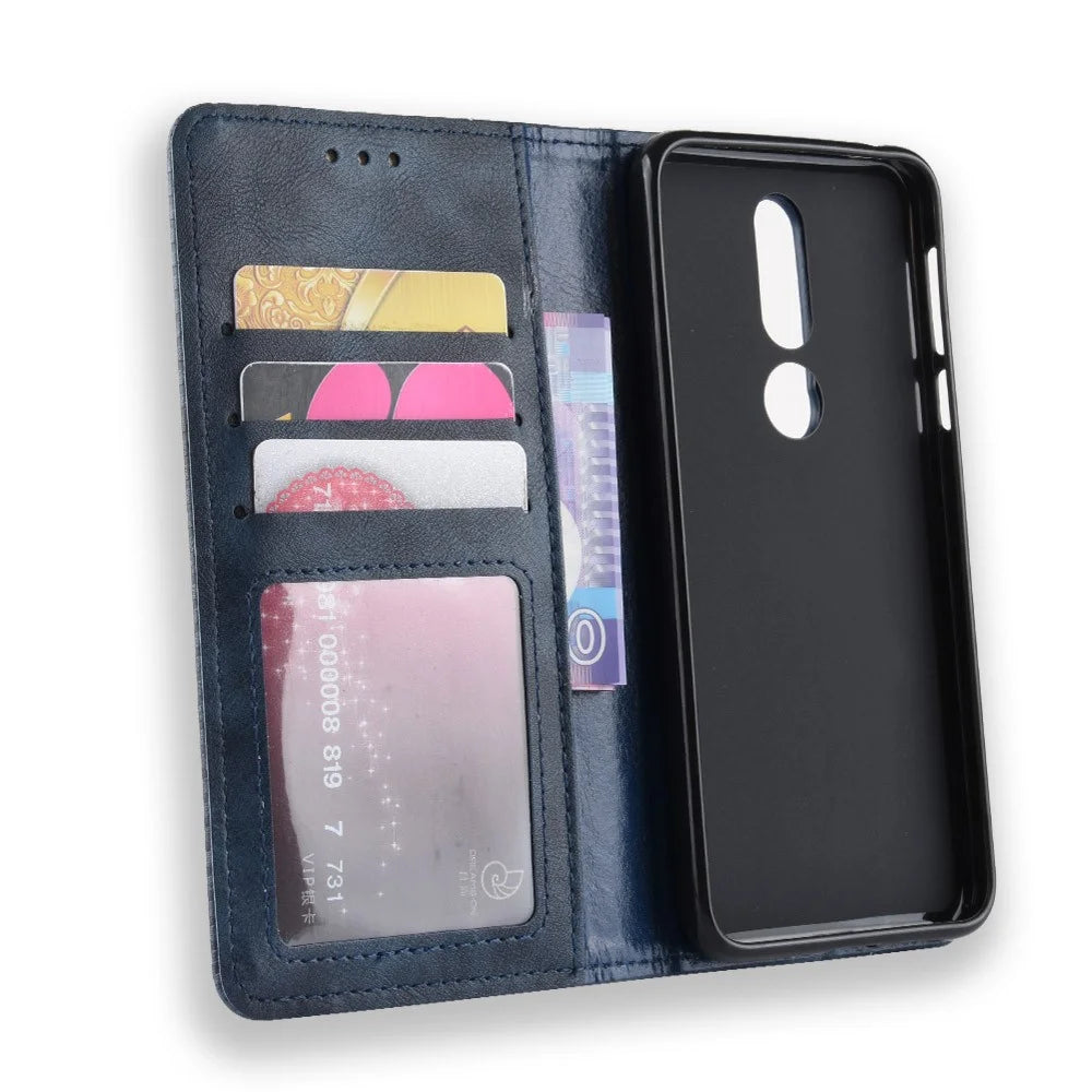 Vintage Style Stand Leather Wallet Case for Nokia 7.1 - Blue - 5