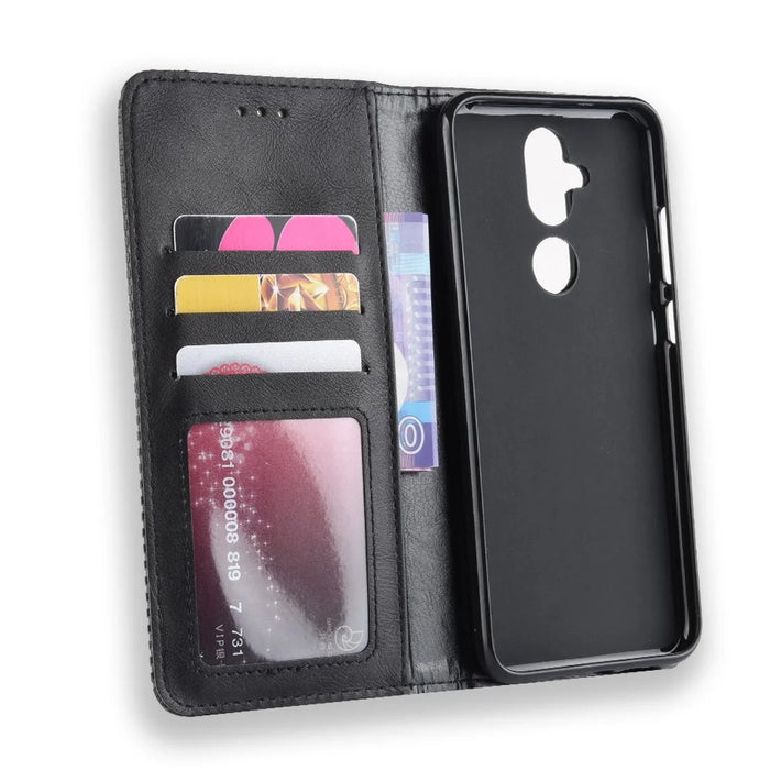 Vintage Style PU Leather Cover with Stand Wallet for Nokia 8.1 / X7 - Black - 3