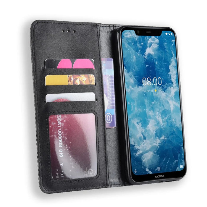 Vintage Style PU Leather Cover with Stand Wallet for Nokia 8.1 / X7 - Black - 4